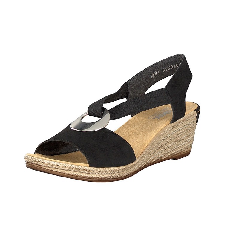 Sandalias Cunha Rieker 624H6-00 Para Mulher - Pretas